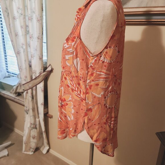 Vera for Anthropologie orange collared button front sleeveless blouse S NWOT - Picture 6 of 6